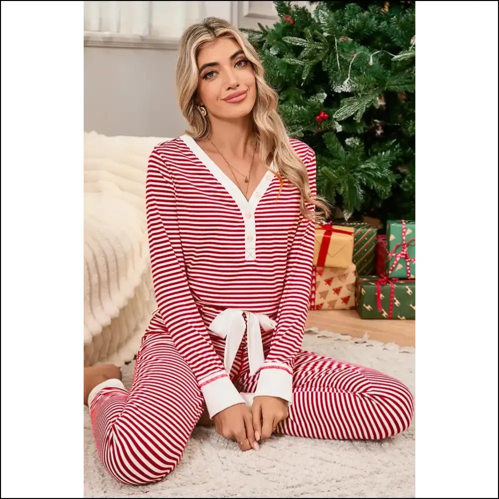 Chic Red Stripe Pajama Set: Netflix & Chill Darling! ?️ Needful Things - Loungewear Set Two Piece Sets on Sale Worldwide Shipping