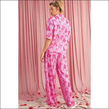 Pink Bow Knot Pajama Set: Netflix & Chill Darling! 🎀 Needful Things - Loungewear Set Two Piece Sets on Sale Worldwide Shipping