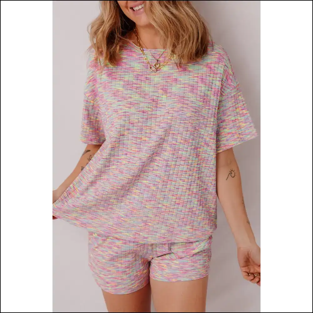Colorful Ribbed Knit Pajama Set: Netflix & Chill 😜 - Multicolour / s - Loungewear Set Two Piece Sets on Sale Worldwide Shipping