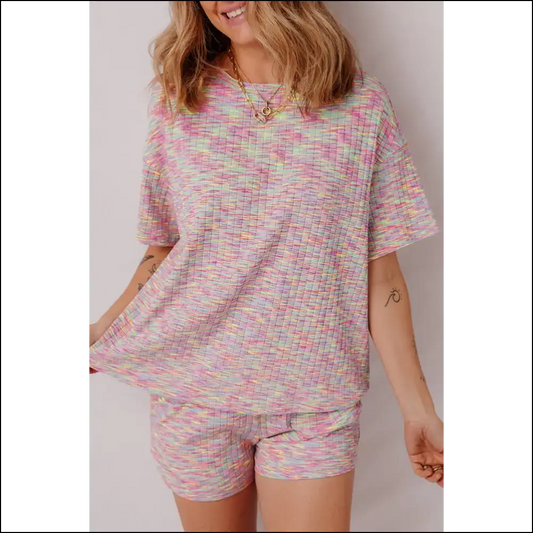 Colorful Ribbed Knit Pajama Set: Netflix & Chill 😜 - Multicolour / s - Loungewear Set Two Piece Sets on Sale Worldwide Shipping
