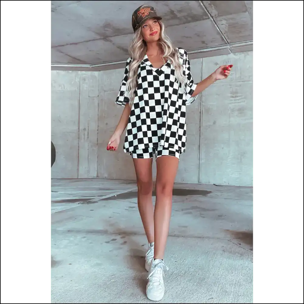 Chic Black Checkered Pajama Set: Needful Things Hug 🖤 - Loungewear Set Two Piece Sets on Sale Worldwide Shipping