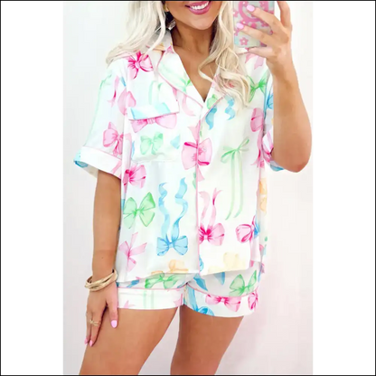 Whimsical White Bowknot Pajama Set: Bow Down Bitches to Bedtime 🎀! Needful Things - s - Loungewear Set Two Piece Sets on Sale Worldwide