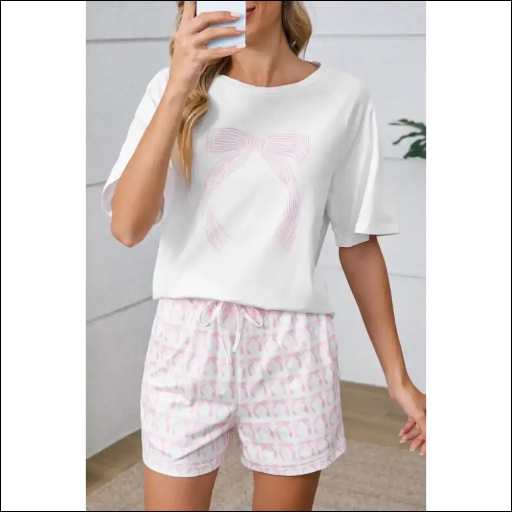 Pink Bow Knot Pajama Set: Runway Ready (naptime Approved) 🎀 Needful Things - s - Loungewear Set Two Piece Sets on Sale Worldwide Shipping