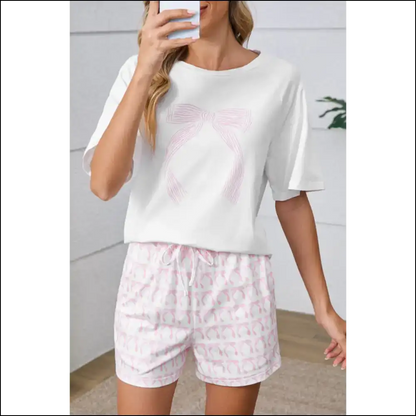 Pink Bow Knot Pajama Set: Runway Ready (naptime Approved) 🎀 Needful Things - s - Loungewear Set Two Piece Sets on Sale Worldwide Shipping