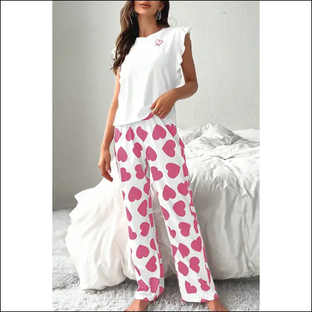 Pink Heart Print Pajama Set: Dreams so Good It’s! 💖 Needful Things - m - Loungewear Set Two Piece Sets on Sale Worldwide Shipping