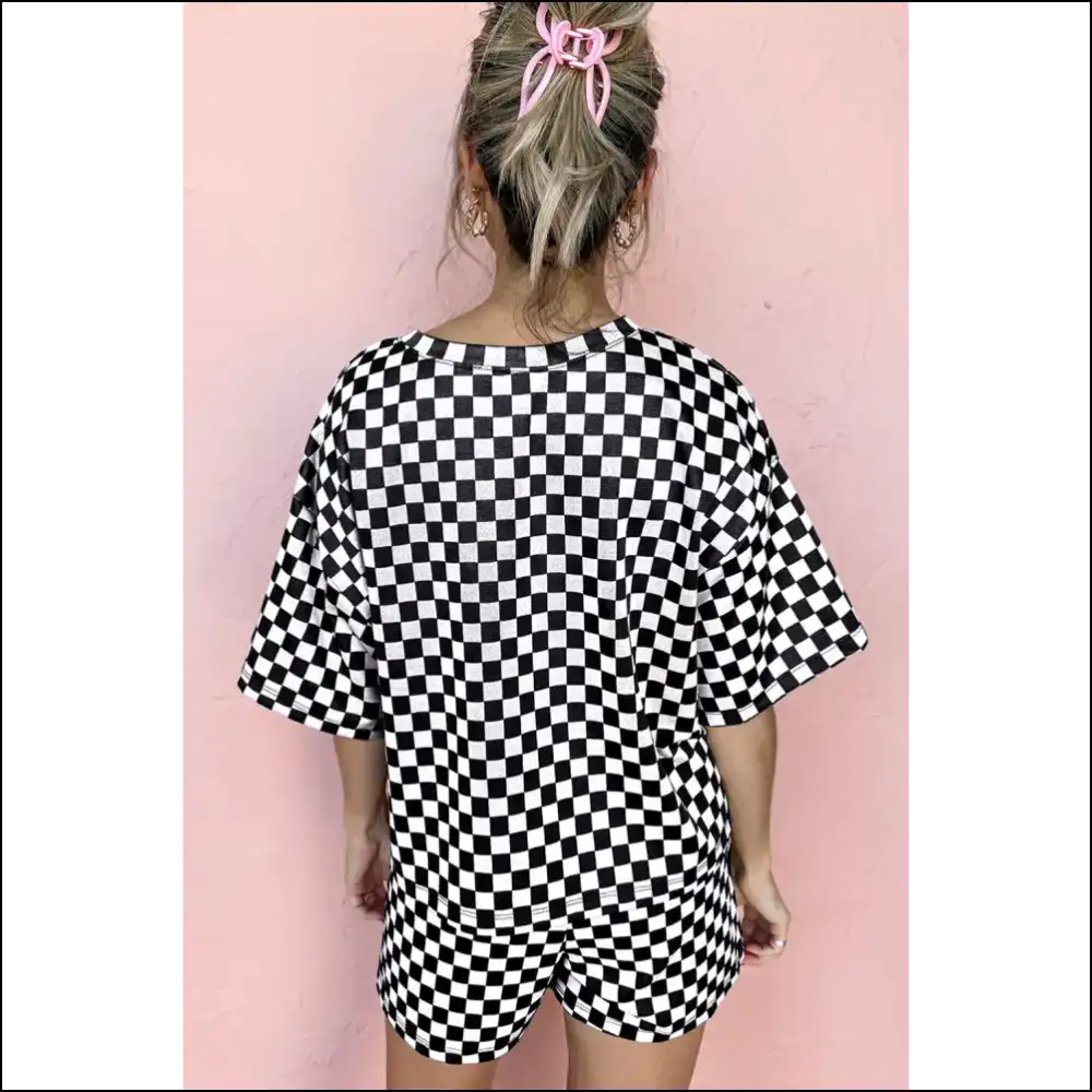 Black Checkered Pajama Set: Needful Things Comfy! 🖤 Set Dreams! Goals! - Loungewear Two Piece Sets on Sale Worldwide Shipping