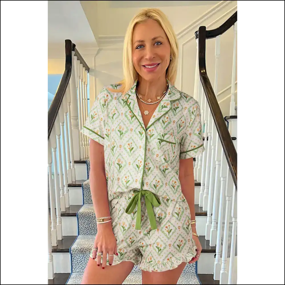 Needful Things: Get your Chic Green Floral Pajama Set On! 😴🌿 - Loungewear Two Piece Sets on Sale Worldwide Shipping