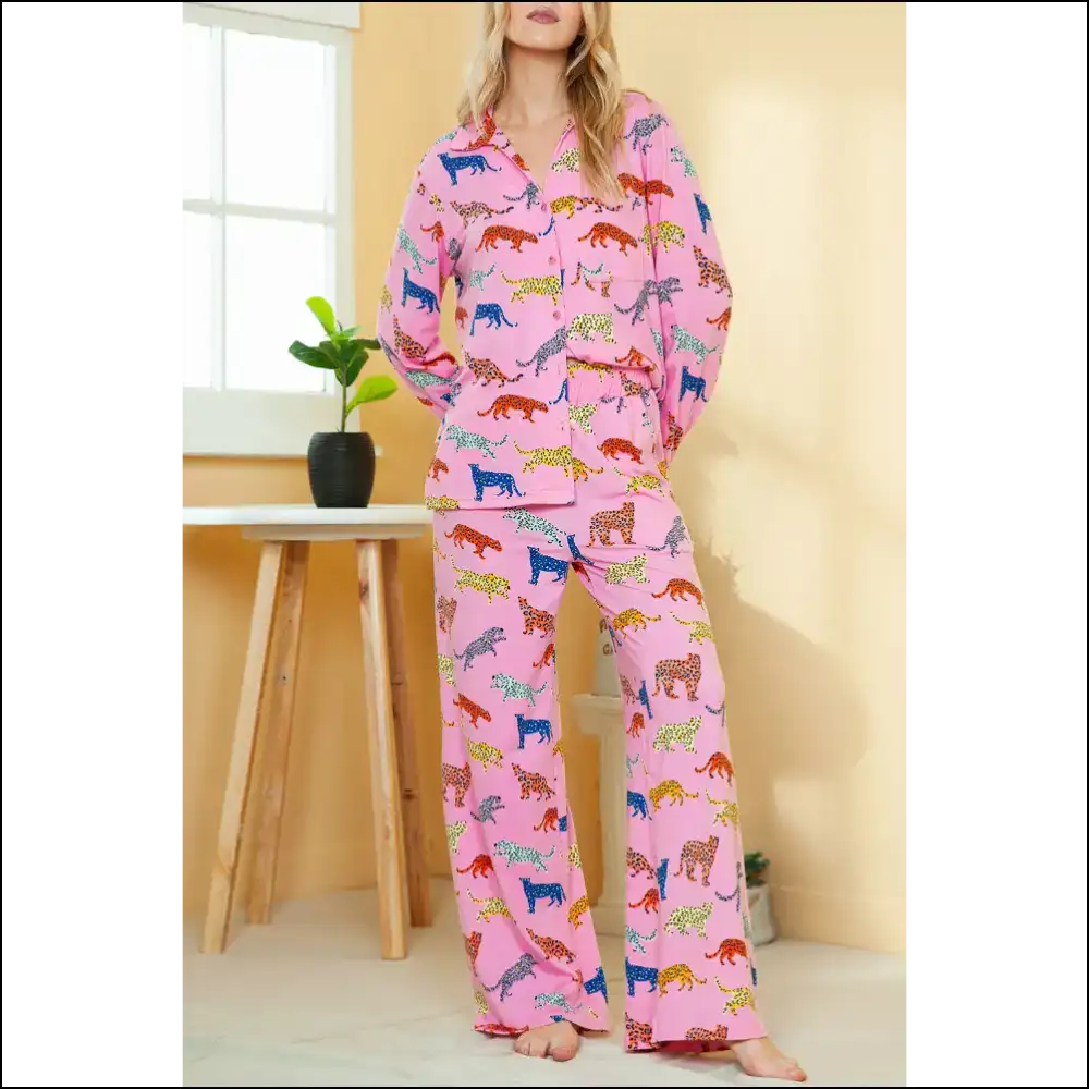 Pink Cheetah Print Pajama Set: so Comfy It’s Criminal 🐆 Needful Things - s - Loungewear Set Two Piece Sets on Sale Worldwide Shipping