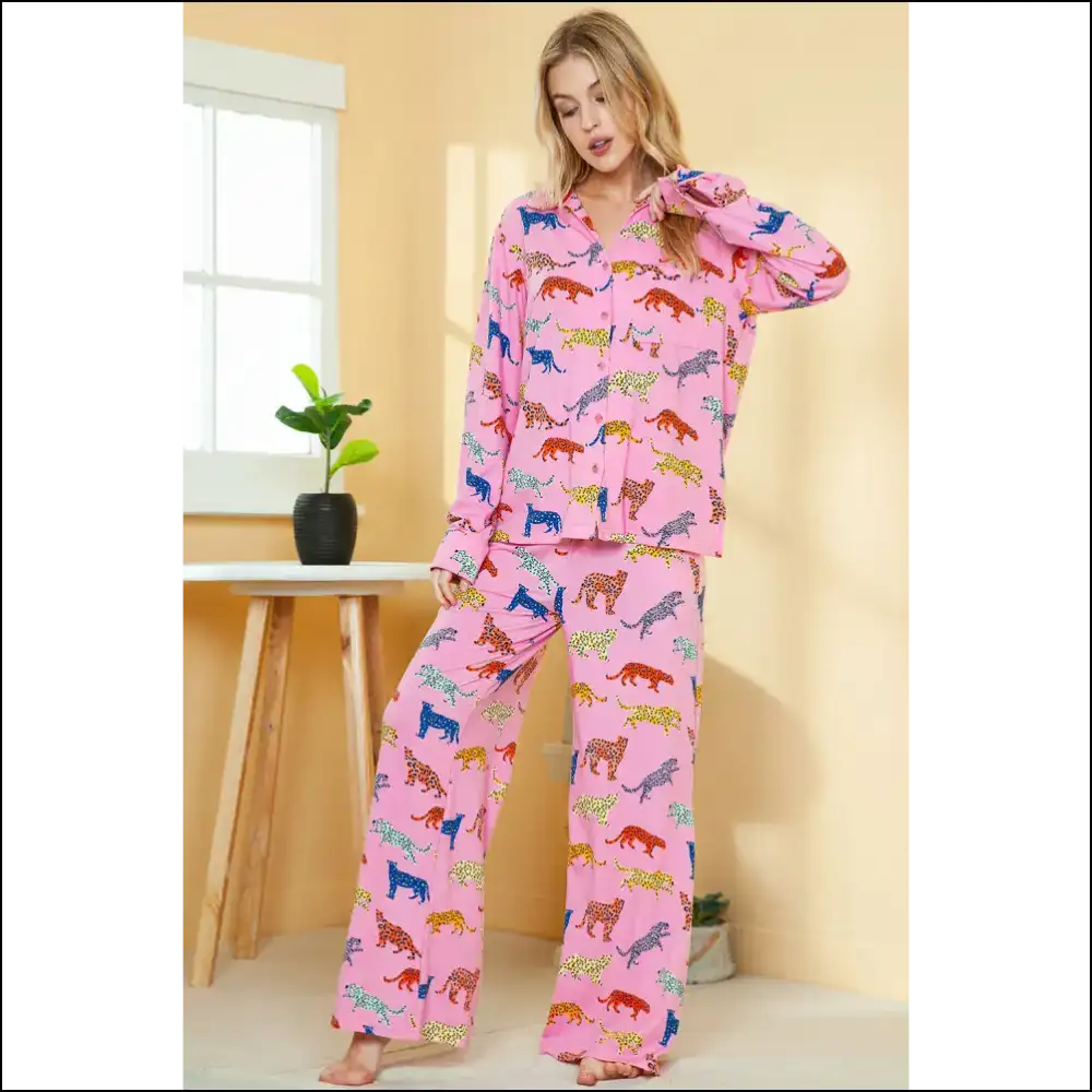 Pink Cheetah Print Pajama Set: so Comfy It’s Criminal 🐆 Needful Things - Loungewear Set Two Piece Sets on Sale Worldwide Shipping