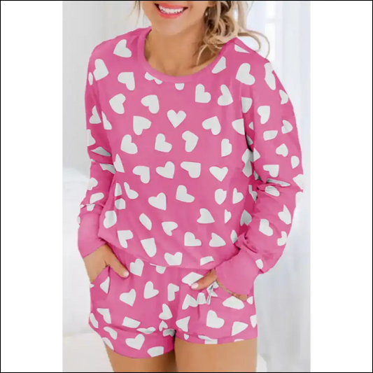 Black Heart Print Long Sleeve: Loungewear for Divas (needful Things) 🖤 - Pink / s - Set Two Piece Sets on Sale Worldwide Shipping