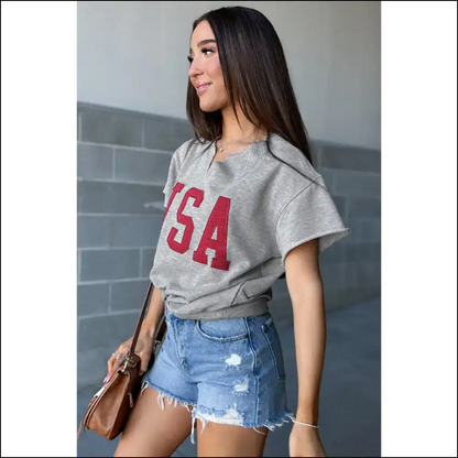 Needful Things: Usa Letter Patch Tee - Fashionably Late 😜 - t Shirts on Sale Worldwide Shipping