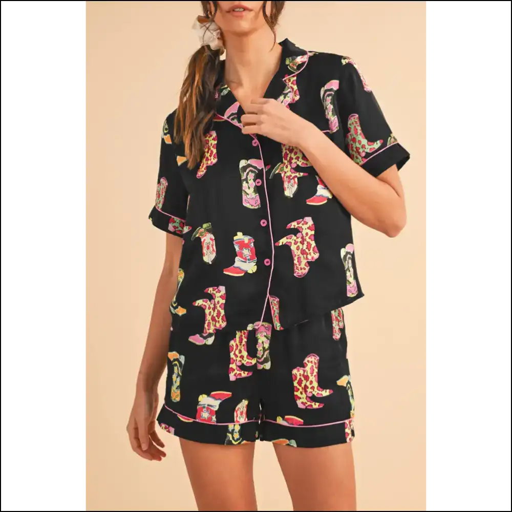 Black Boots Pajama Set: Kicking Back in Style with Needful Things 👢 - s - Loungewear Set Two Piece Sets on Sale Worldwide Shipping