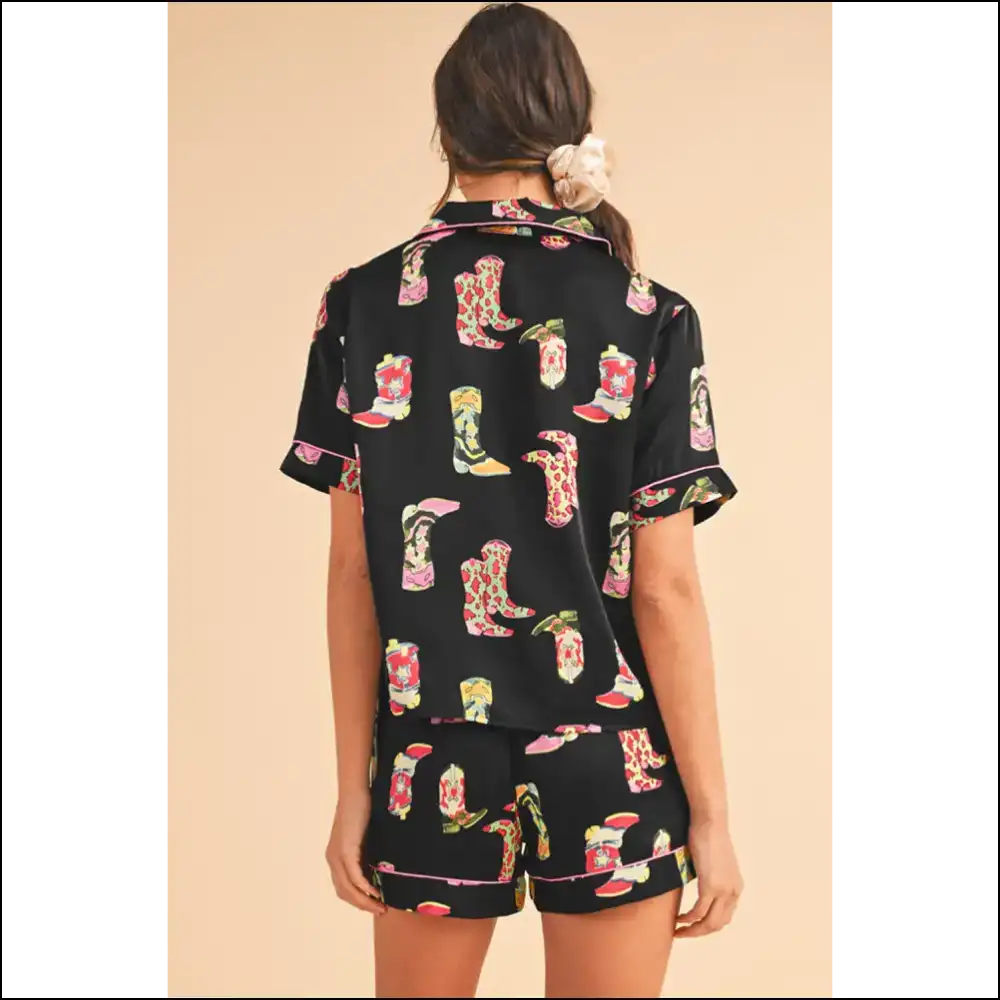 Black Boots Pajama Set: Kicking Back in Style with Needful Things 👢 - Loungewear Set Two Piece Sets on Sale Worldwide Shipping
