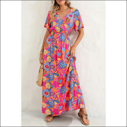 Abstract Botanic Print: Turns Heads Hides Snacks (needful Things) 🌿 - Rose / s - Maxi Dresses on Sale Worldwide Shipping