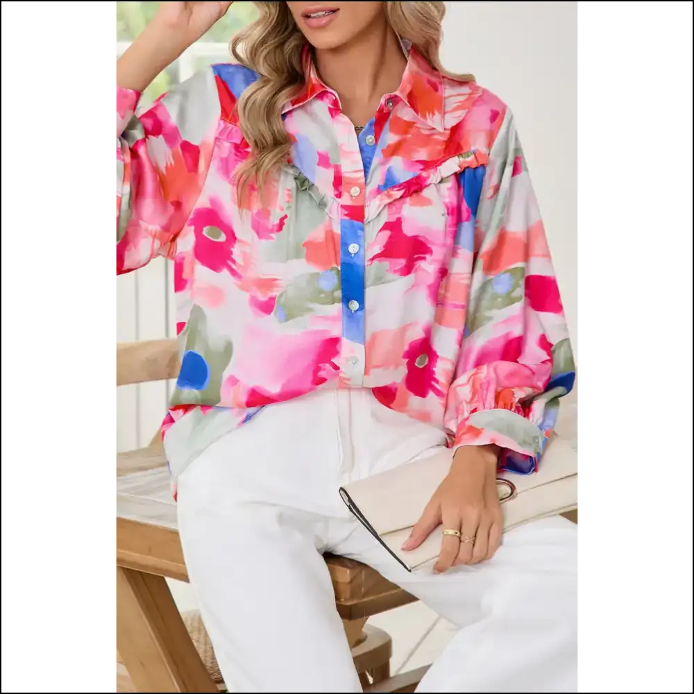 Abstract Frill Shirt: Conquer Brunch (and Bad Decisions) 🤪 Needful Things - Multicolour / s - Long Sleeve Tops Shirts & on Sale Worldwide
