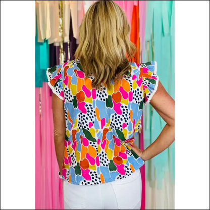 Abstract Print High Neck Flutter Sleeves: Prepare for Stares! Needful Things. 😉 - Blouses on Sale Worldwide Shipping
