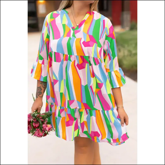 Abstract Ruffle Mini Dress: Curves & Ready to Party 🎉 (needful Things) - Multicolour / 1x - Plus Size Dresses on Sale Worldwide Shipping