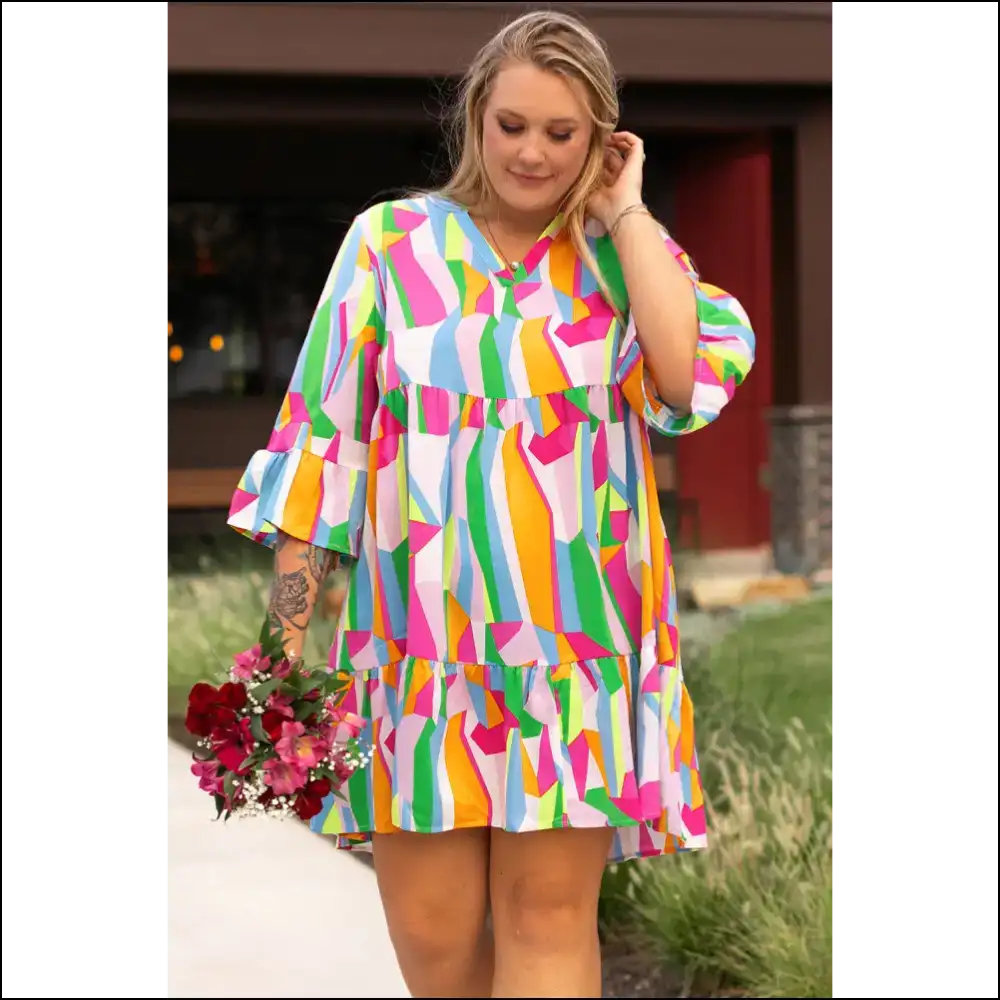 Abstract Ruffle Mini Dress: Curves & Ready to Party 🎉 (needful Things) - Plus Size Dresses on Sale Worldwide Shipping