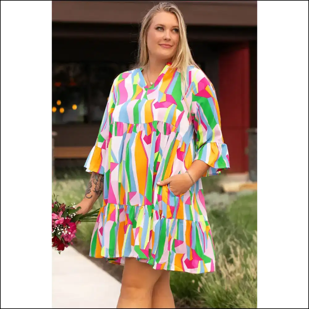 Abstract Ruffle Mini Dress: Curves & Ready to Party 🎉 (needful Things) - Plus Size Dresses on Sale Worldwide Shipping