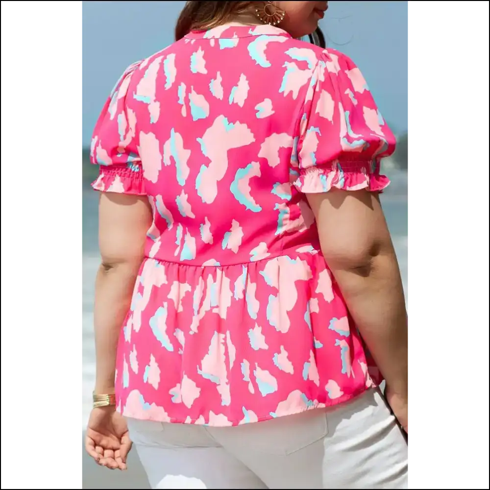 Abstractly Fabulous: Rose Plus Size Puff Sleeve Blouse - Tops on Sale Worldwide Shipping