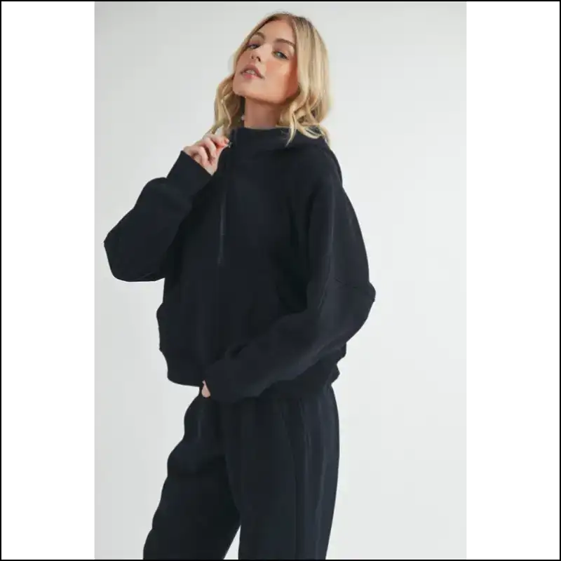 Aemi + co Chic Half Zip Raglan Hoodie with Kangaroo Pocket - Sweatshirts & Hoodies on Sale Worldwide Shipping