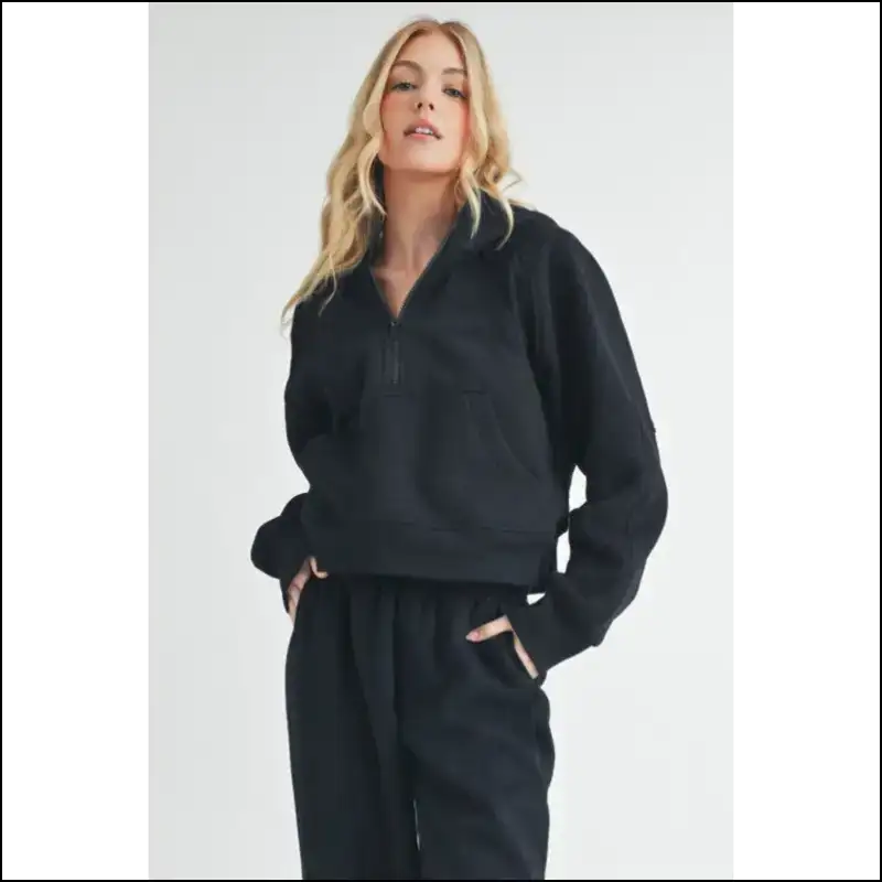 Aemi + co Chic Half Zip Raglan Hoodie with Kangaroo Pocket - Sweatshirts & Hoodies on Sale Worldwide Shipping