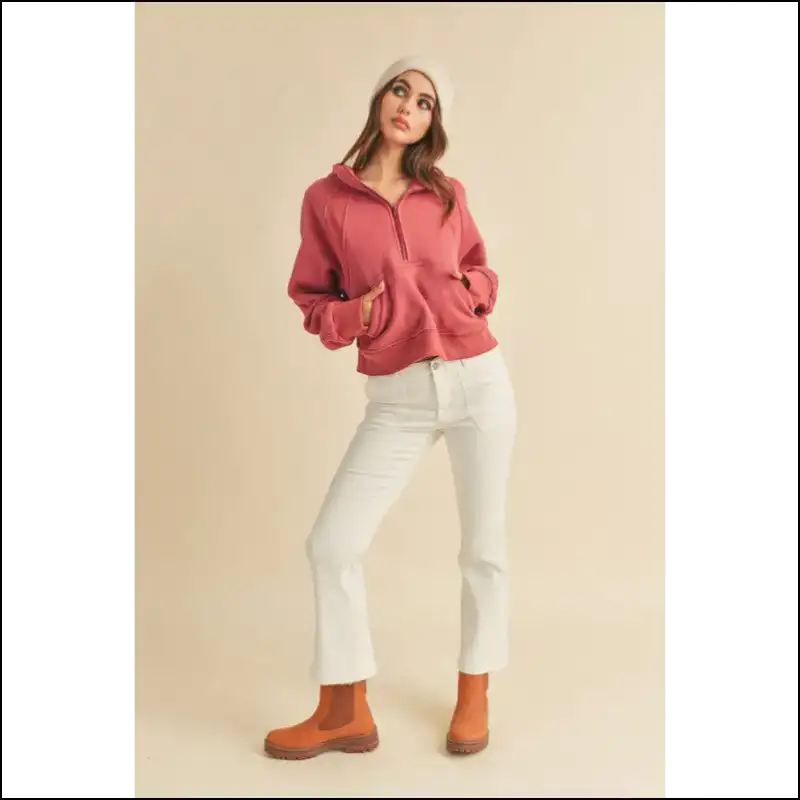 Aemi + co Chic Half Zip Raglan Sleeve Hoodie - Hoodies Sweatshirts & on Sale Worldwide Shipping