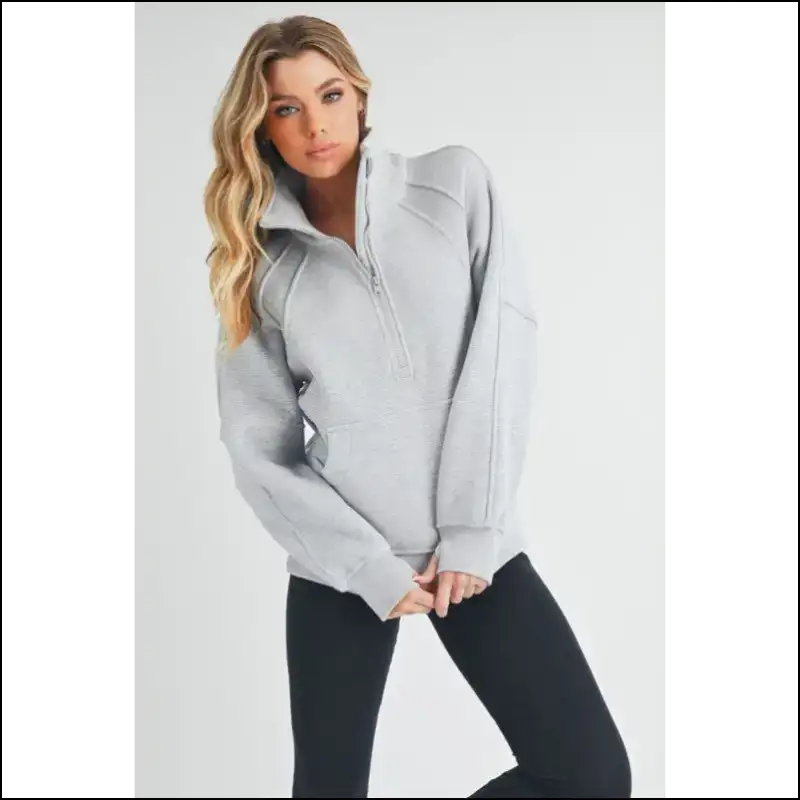 Aemi + co Chic Half Zip Raglan Sweatshirt - Light Gray / m - Sweatshirts & Hoodies on Sale Worldwide Shipping