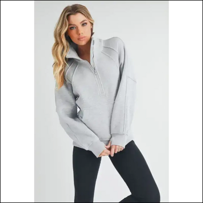 Aemi + co Chic Half Zip Raglan Sweatshirt - Light Gray / m - Sweatshirts & Hoodies on Sale Worldwide Shipping