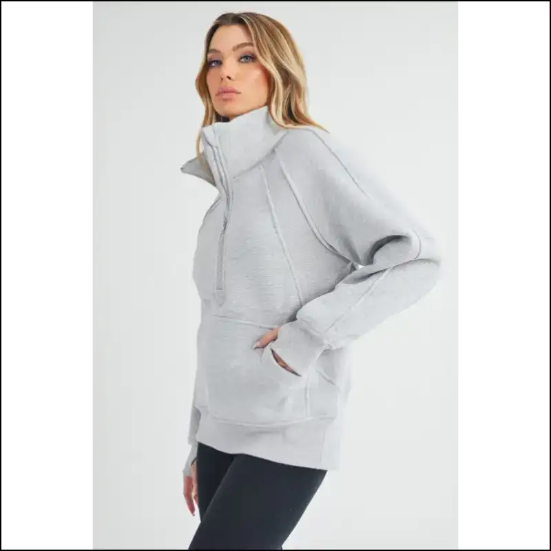 Aemi + co Chic Half Zip Raglan Sweatshirt - Sweatshirts & Hoodies on Sale Worldwide Shipping