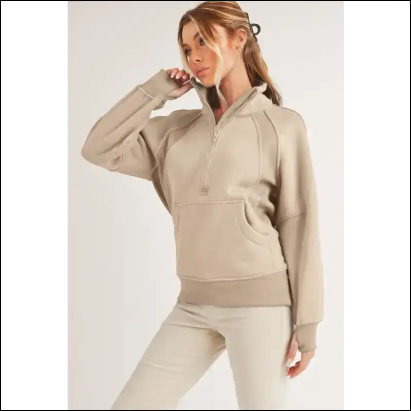 Aemi + co Chic Half Zip Raglan Sweatshirt with Kangaroo Pocket - Sweatshirts & Hoodies on Sale Worldwide Shipping