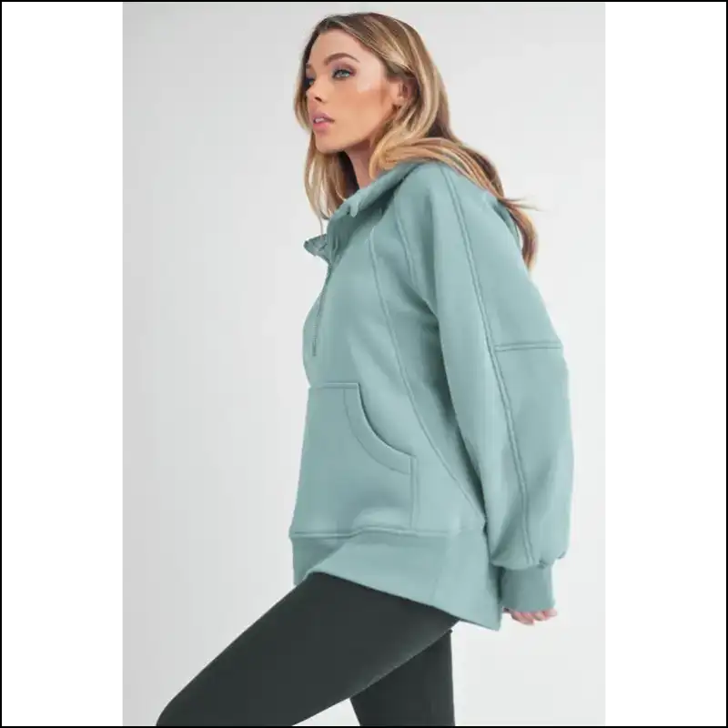 Aemi + co Chic Half Zip Raglan Sweatshirt with Pocket - Sweatshirts & Hoodies on Sale Worldwide Shipping