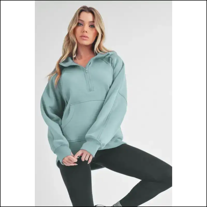 Aemi + co Chic Half Zip Raglan Sweatshirt with Pocket - Sweatshirts & Hoodies on Sale Worldwide Shipping