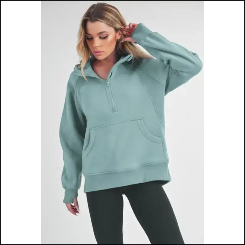 Aemi + co Chic Half Zip Raglan Sweatshirt with Pocket - Teal / m - Sweatshirts & Hoodies on Sale Worldwide Shipping