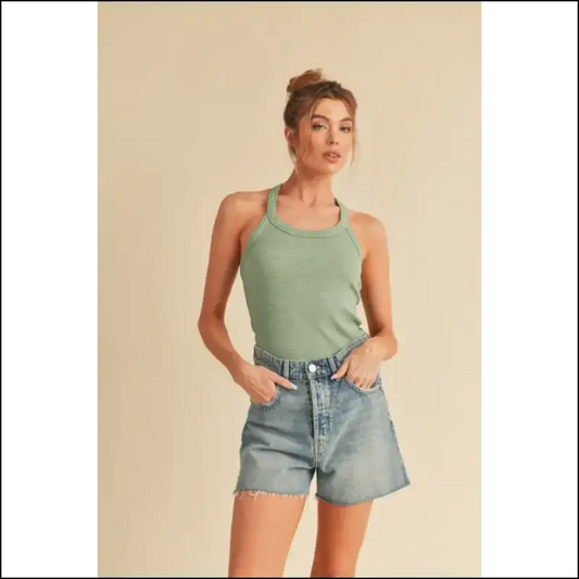 Aemi + co Chic Scoop Neck Ribbed Tank - Sage / s - Tops on Sale Worldwide Shipping