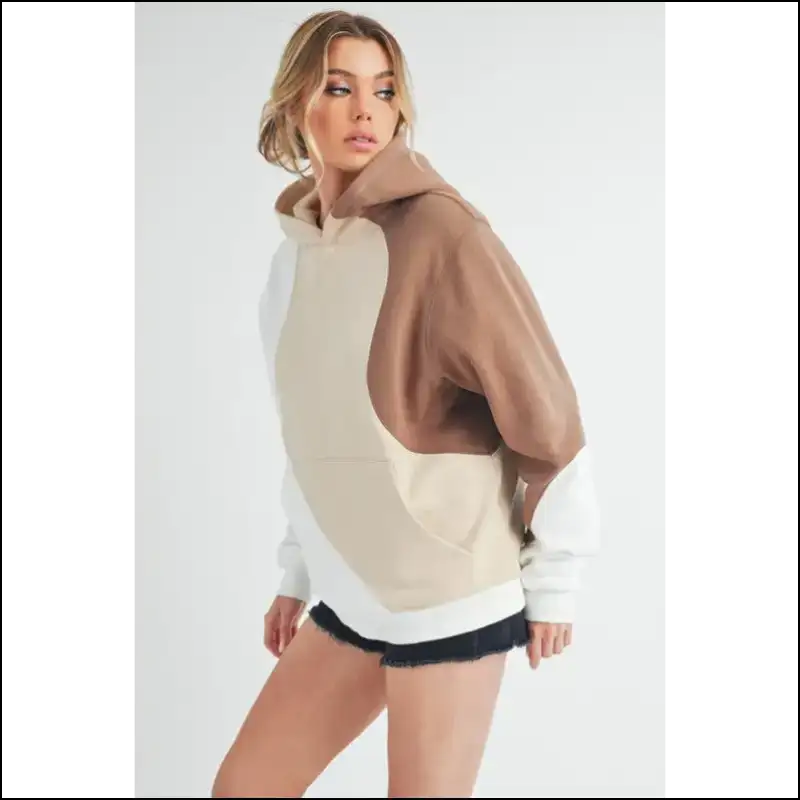 Aemi + co Color Block Hoodie with Kangaroo Pocket - Hoodies Sweatshirts & on Sale Worldwide Shipping