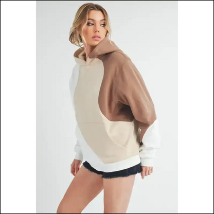 Aemi + co Color Block Hoodie with Kangaroo Pocket - Hoodies Sweatshirts & on Sale Worldwide Shipping