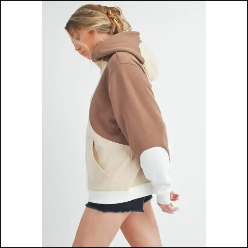 Aemi + co Color Block Hoodie with Kangaroo Pocket - Hoodies Sweatshirts & on Sale Worldwide Shipping