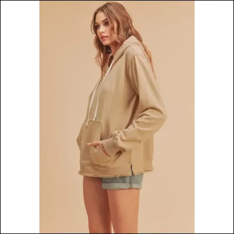 Aemi + co Edgy Raw Hem Kangaroo Pocket Hoodie - Sweatshirts & Hoodies on Sale Worldwide Shipping