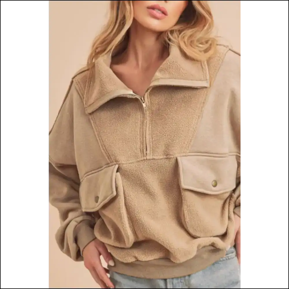 Aemi + co Exposed Seam Half Zip Sweatshirt - Sweatshirts & Hoodies on Sale Worldwide Shipping