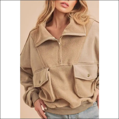 Aemi + co Exposed Seam Half Zip Sweatshirt - Sweatshirts & Hoodies on Sale Worldwide Shipping