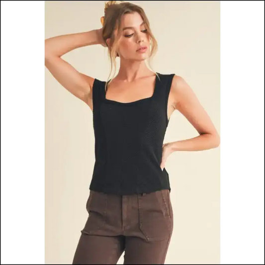 Aemi + co Exposed Seam Ribbed Wide Strap Tank - Black / m - Tops on Sale Worldwide Shipping