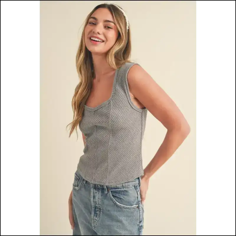 Aemi + co Exposed Seam Ribbed Wide Strap Tank - Tops on Sale Worldwide Shipping