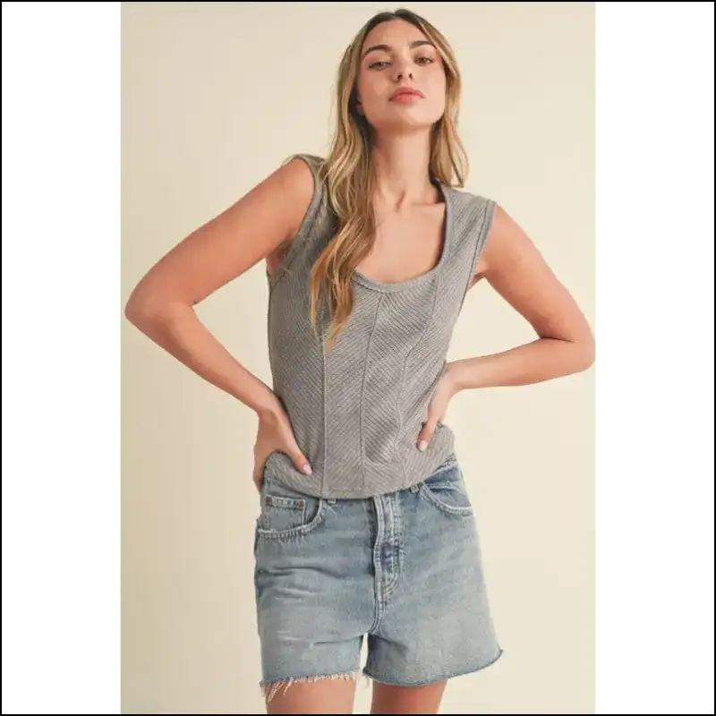 Aemi + co Exposed Seam Ribbed Wide Strap Tank - Tops on Sale Worldwide Shipping