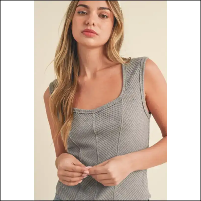 Aemi + co Exposed Seam Ribbed Wide Strap Tank - Tops on Sale Worldwide Shipping