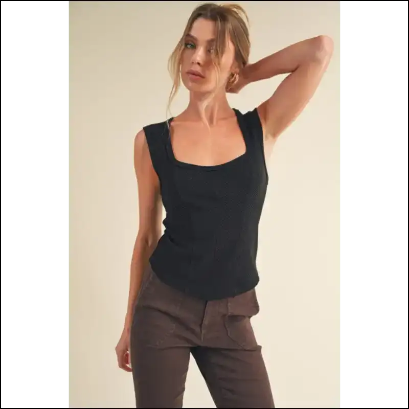 Aemi + co Exposed Seam Ribbed Wide Strap Tank - Tops on Sale Worldwide Shipping