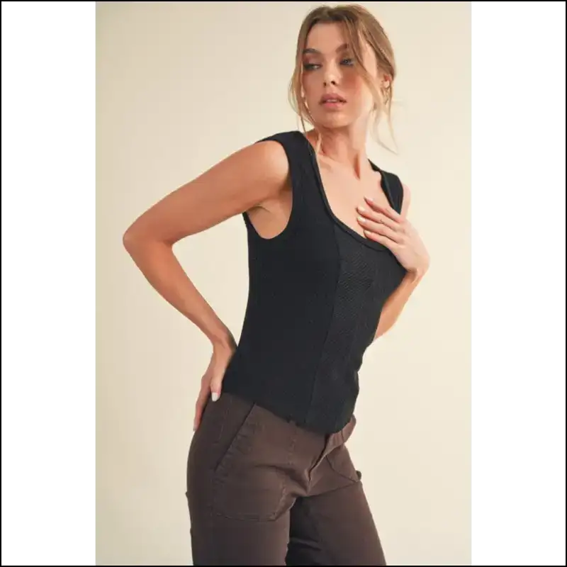 Aemi + co Exposed Seam Ribbed Wide Strap Tank - Tops on Sale Worldwide Shipping
