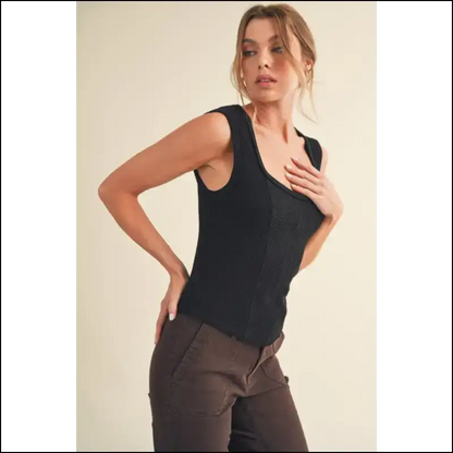 Aemi + co Exposed Seam Ribbed Wide Strap Tank - Tops on Sale Worldwide Shipping