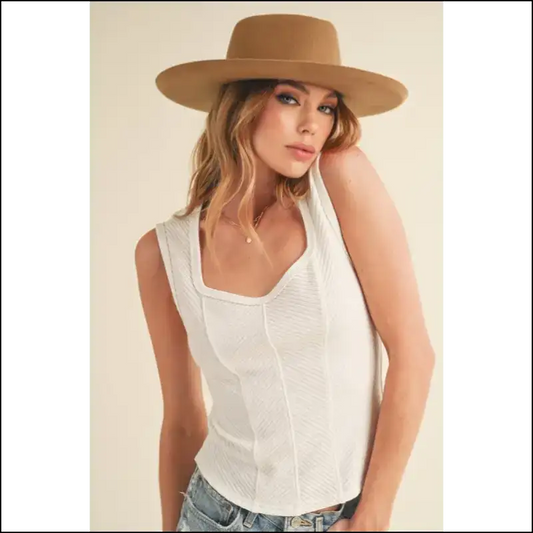 Aemi + co Exposed Seam Ribbed Wide Strap Tank - White / s - Tops on Sale Worldwide Shipping