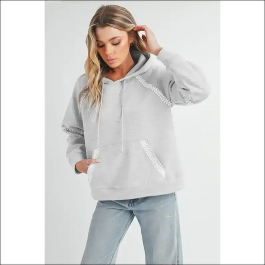 Aemi + co Lace Detail Drawstring Hoodie - Light Gray / s - Hoodies Sweatshirts & on Sale Worldwide Shipping